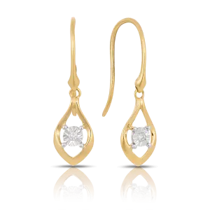 0.0200ct TW Diamond Drop Earrings in 9ct Yellow and White Gold
