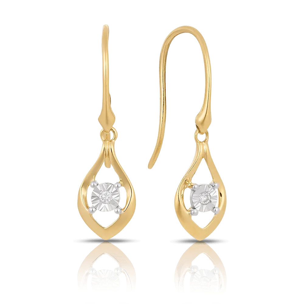 0.0200ct TW Diamond Drop Earrings in 9ct Yellow and White Gold