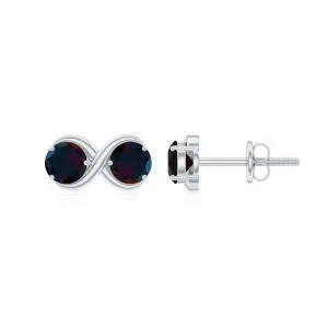 1 CT Simple Infinity Stud Earrings with Black Opal in Gold