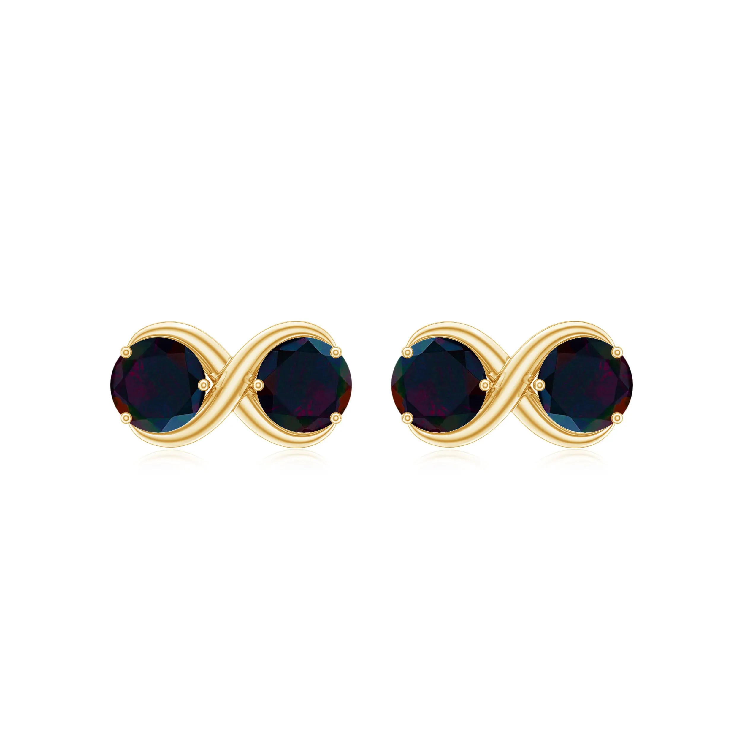 1 CT Simple Infinity Stud Earrings with Black Opal in Gold