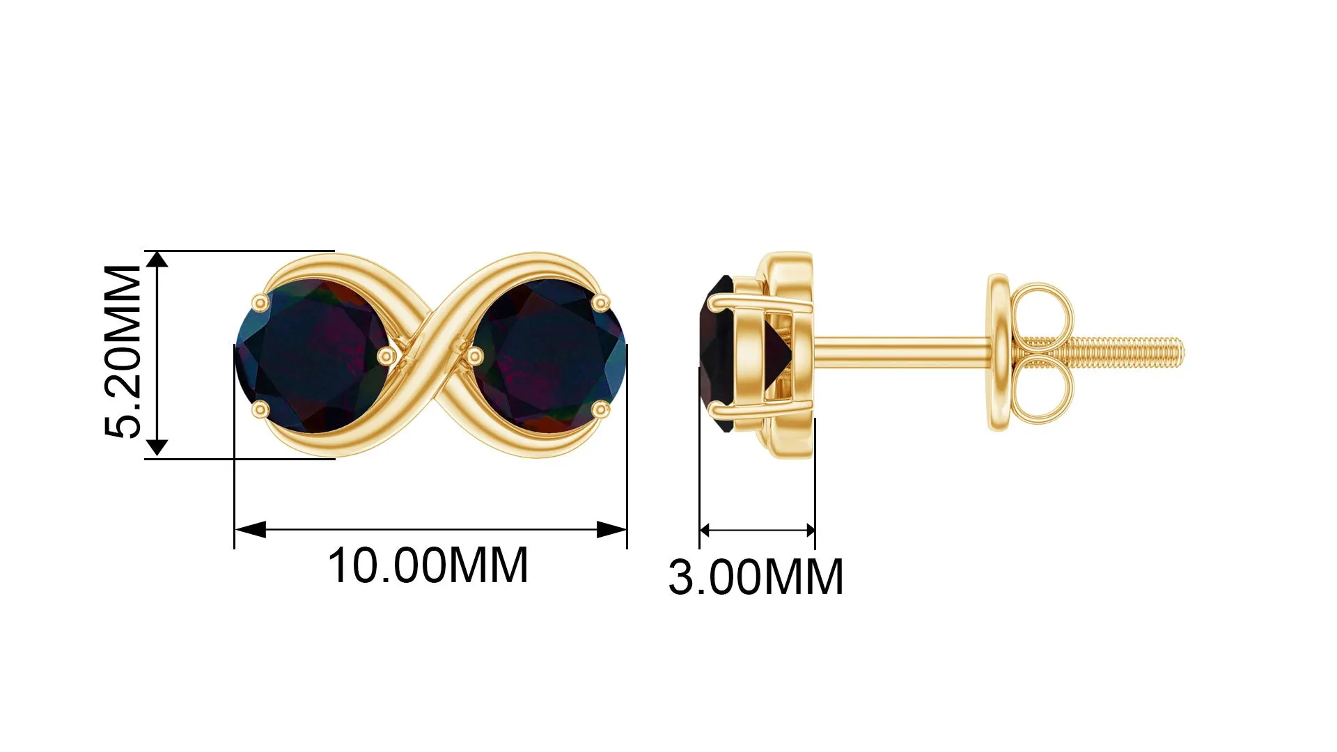 1 CT Simple Infinity Stud Earrings with Black Opal in Gold