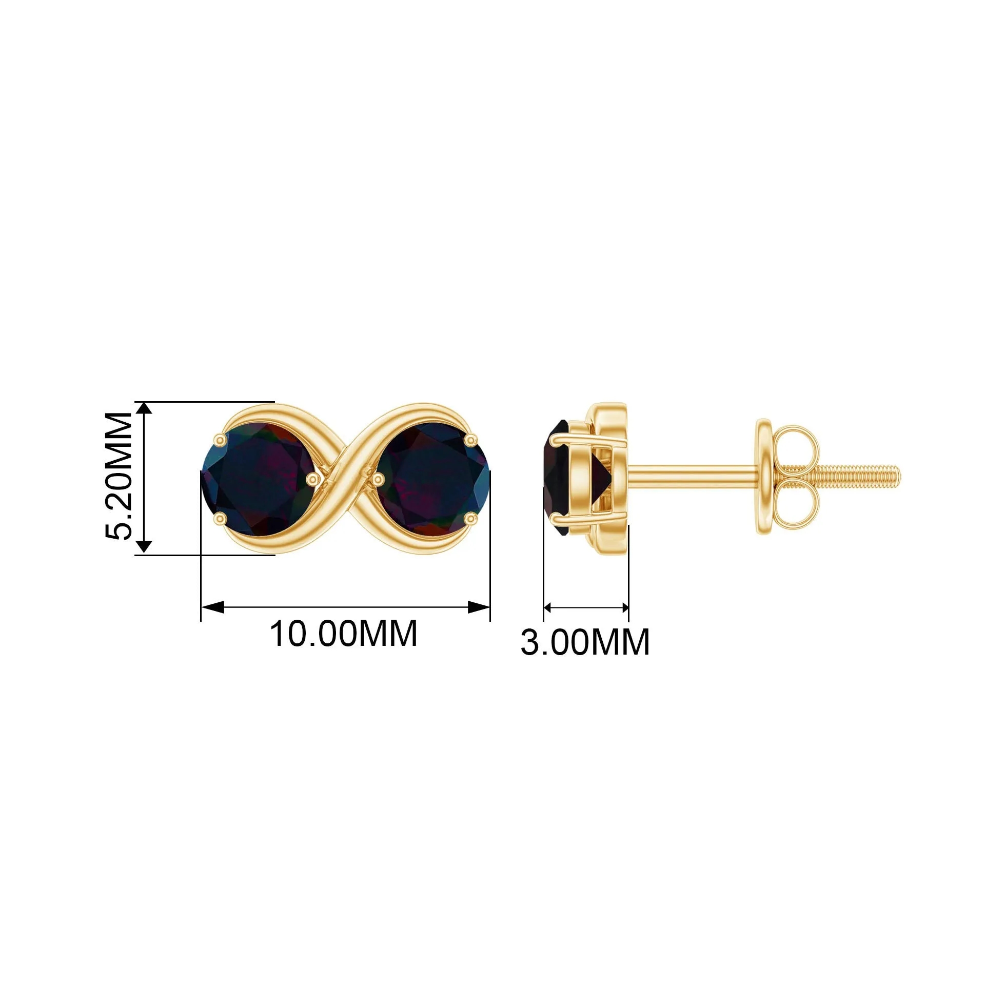 1 CT Simple Infinity Stud Earrings with Black Opal in Gold