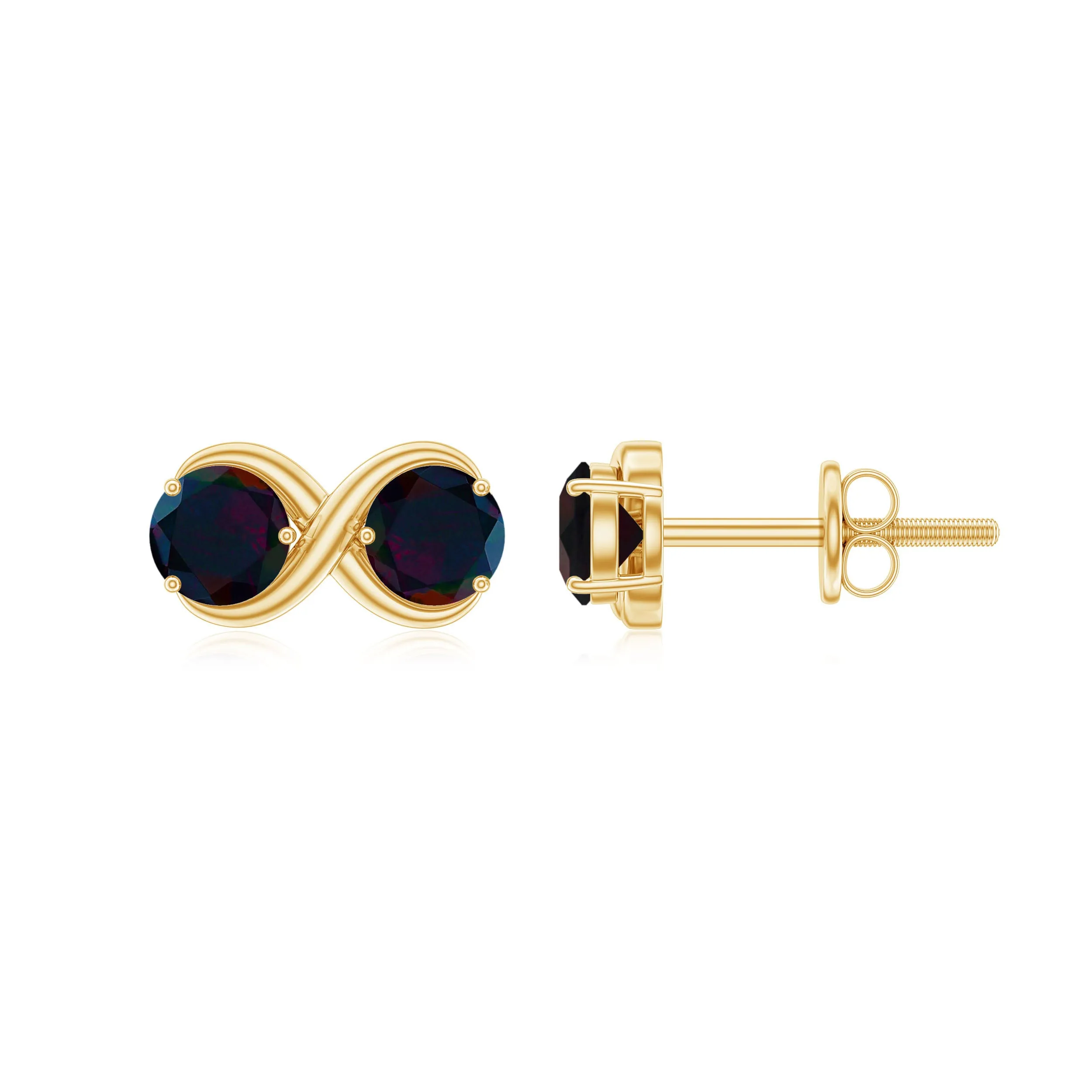 1 CT Simple Infinity Stud Earrings with Black Opal in Gold