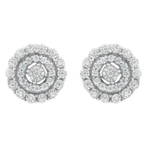 10KT White Gold 1/2 cttw Double Halo Brilliant Round-Cut Diamond Stud Earrings (I-J Clarity, I2-I3 Color)