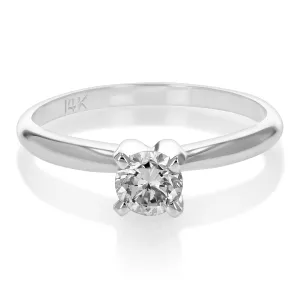 1/2 cttw SI1 Diamond Solitaire Engagement Ring 14K White Gold Round Prong Size 7
