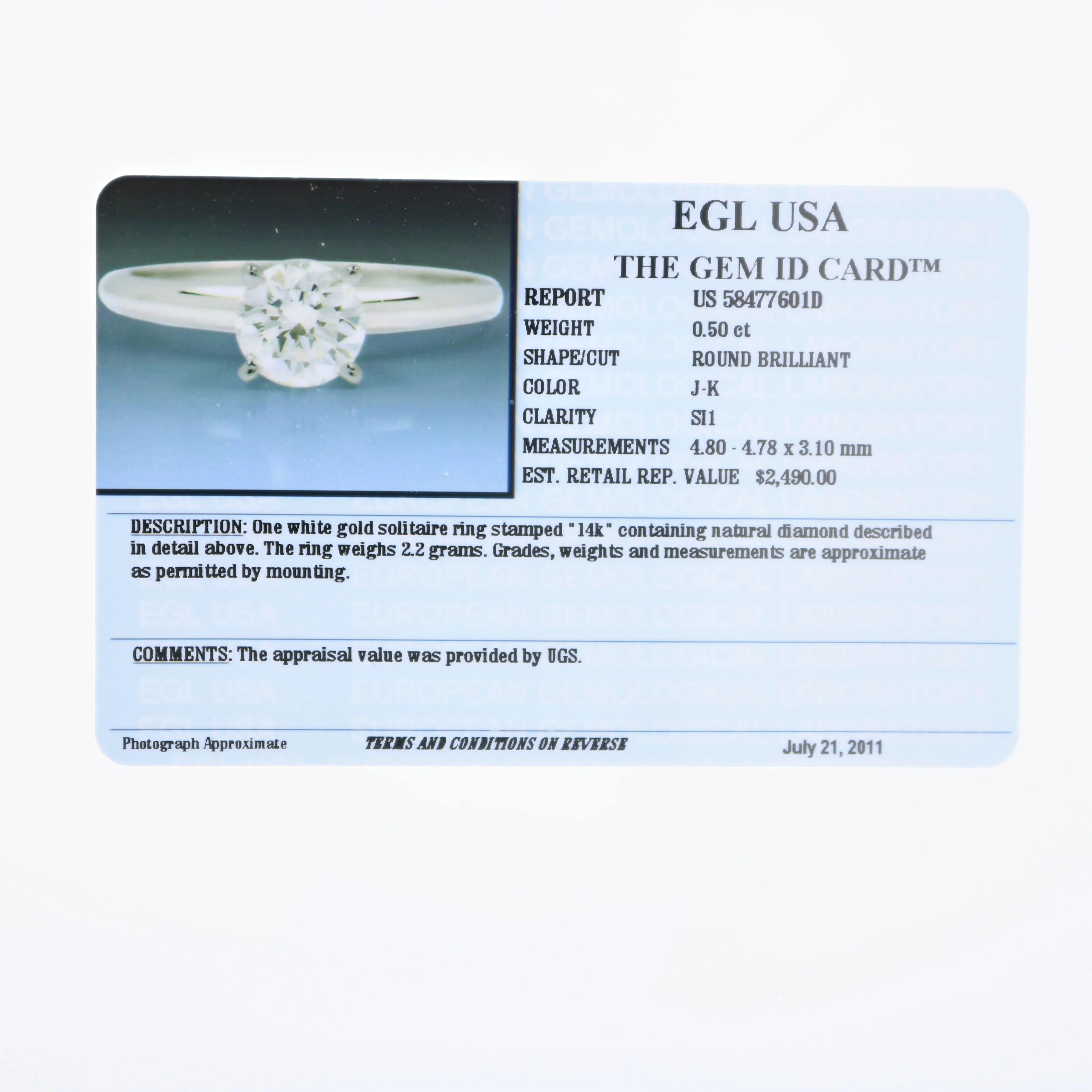 1/2 cttw SI1 Diamond Solitaire Engagement Ring 14K White Gold Round Prong Size 7