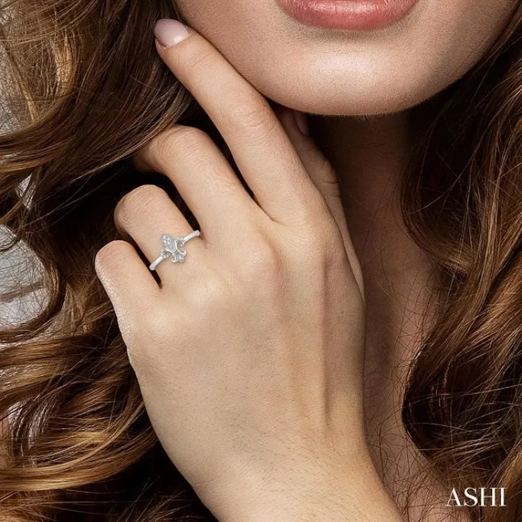 1/20 ctw Fleur De Lis Round Cut Diamond Ring in 10K White Gold