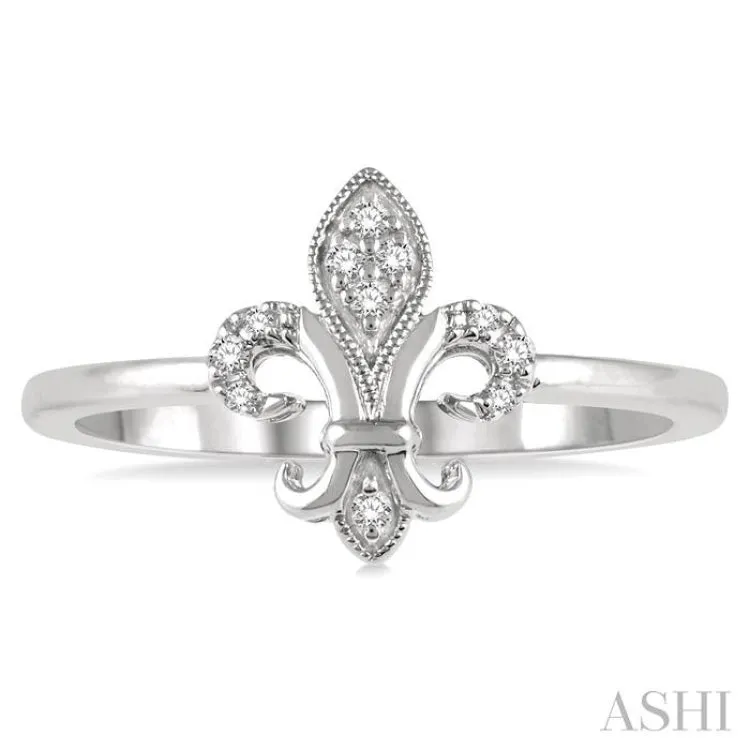 1/20 ctw Fleur De Lis Round Cut Diamond Ring in 10K White Gold