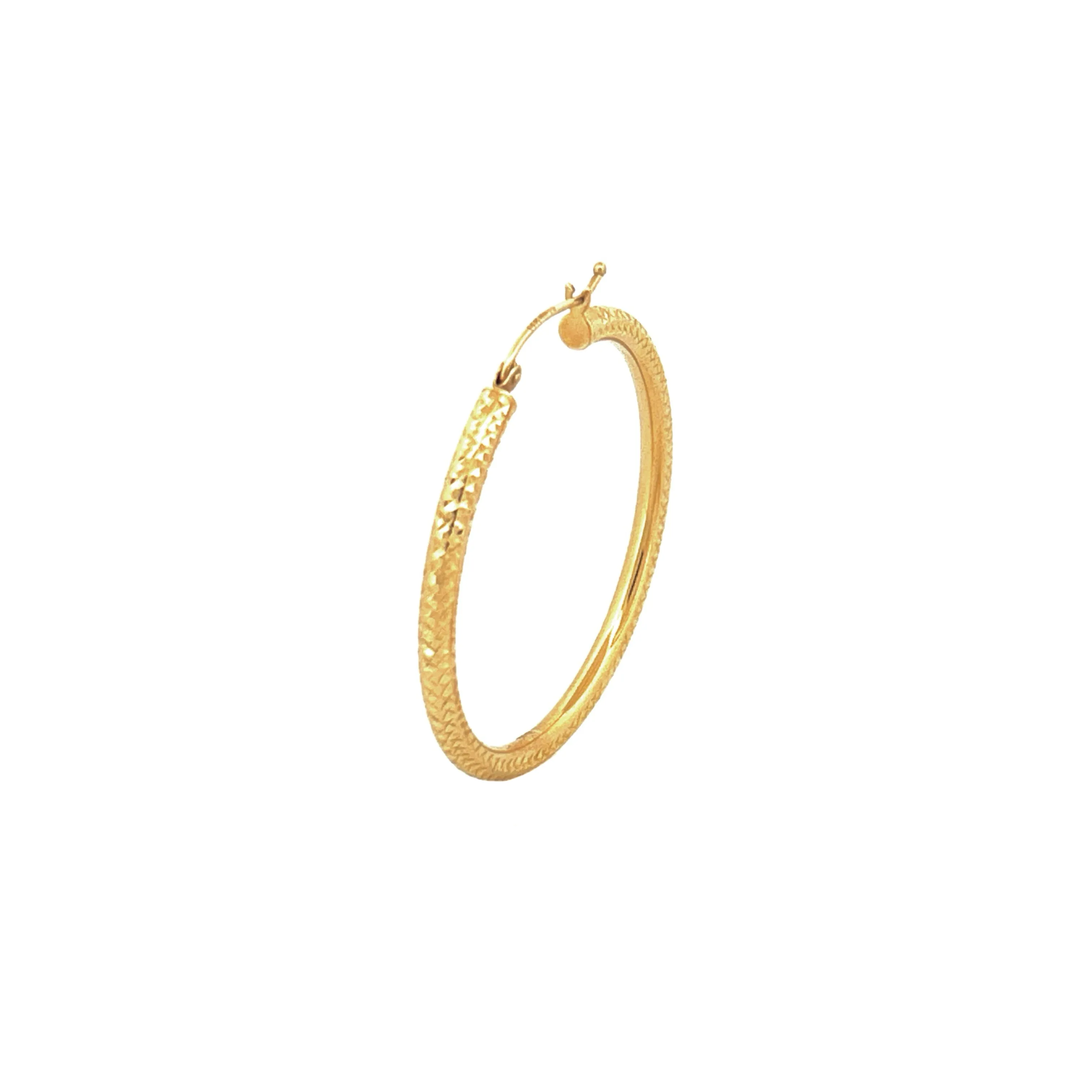 14K Gold Large Diamond Cut Hoop Earrings