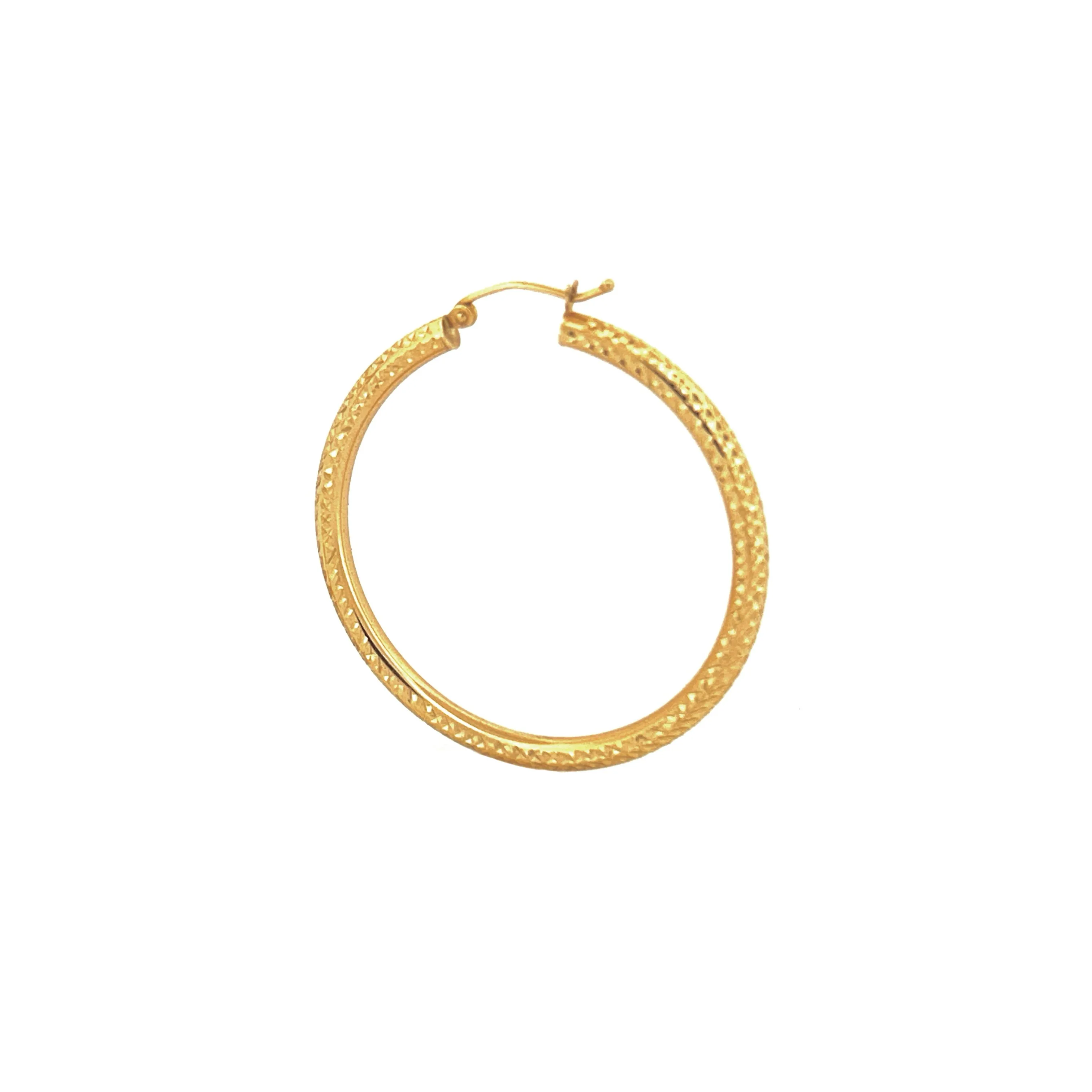 14K Gold Large Diamond Cut Hoop Earrings