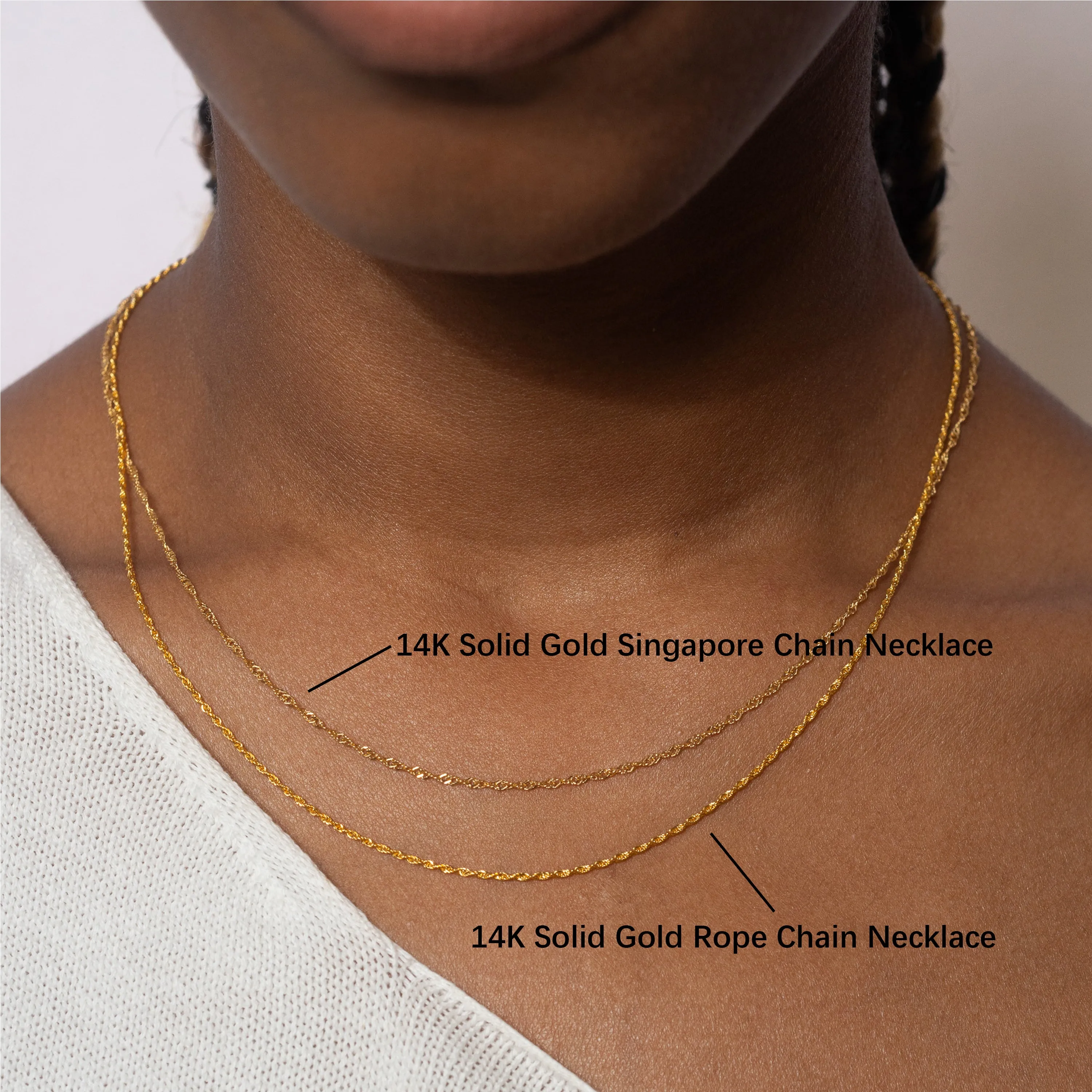 14K Solid Gold Rope Chain Necklace
