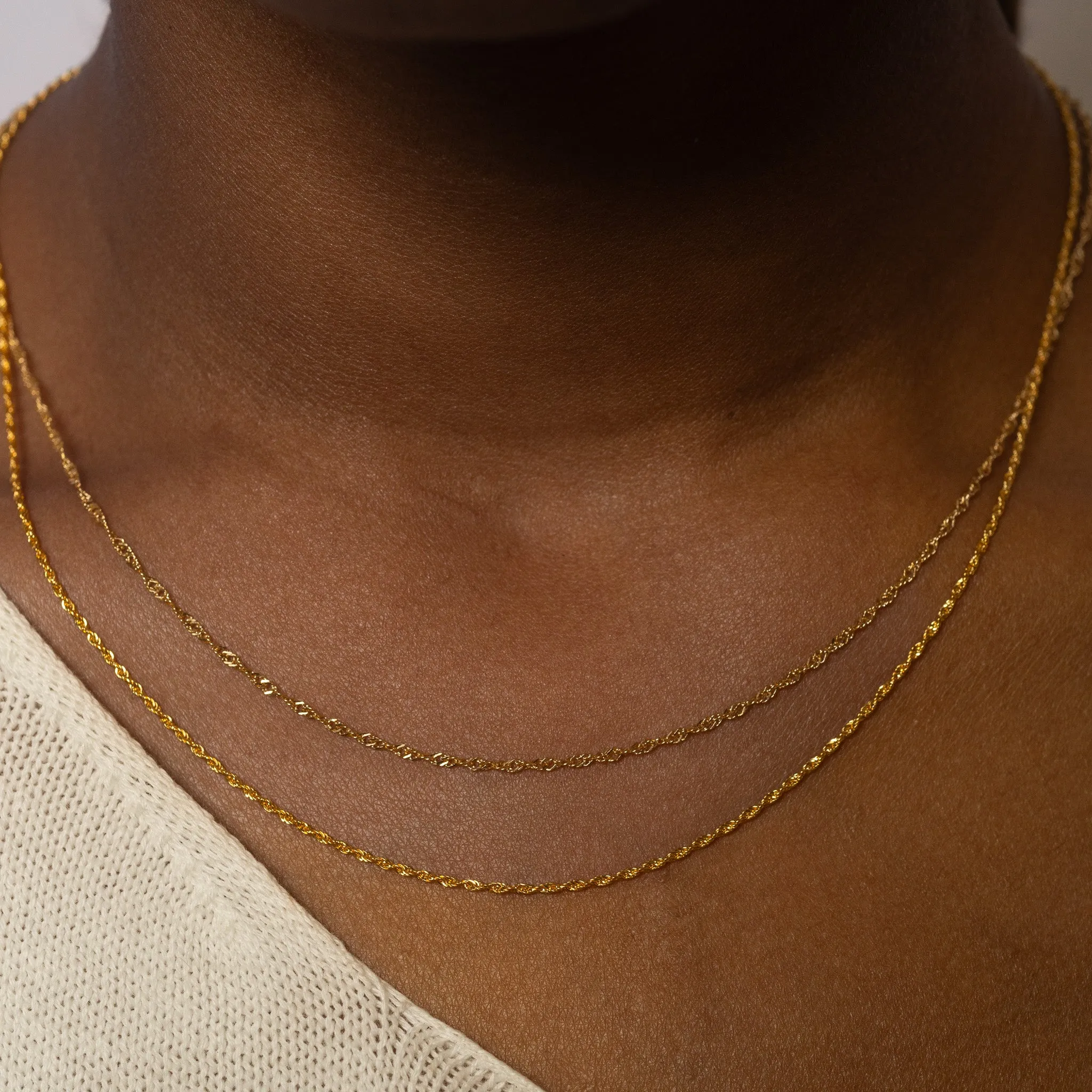 14K Solid Gold Rope Chain Necklace