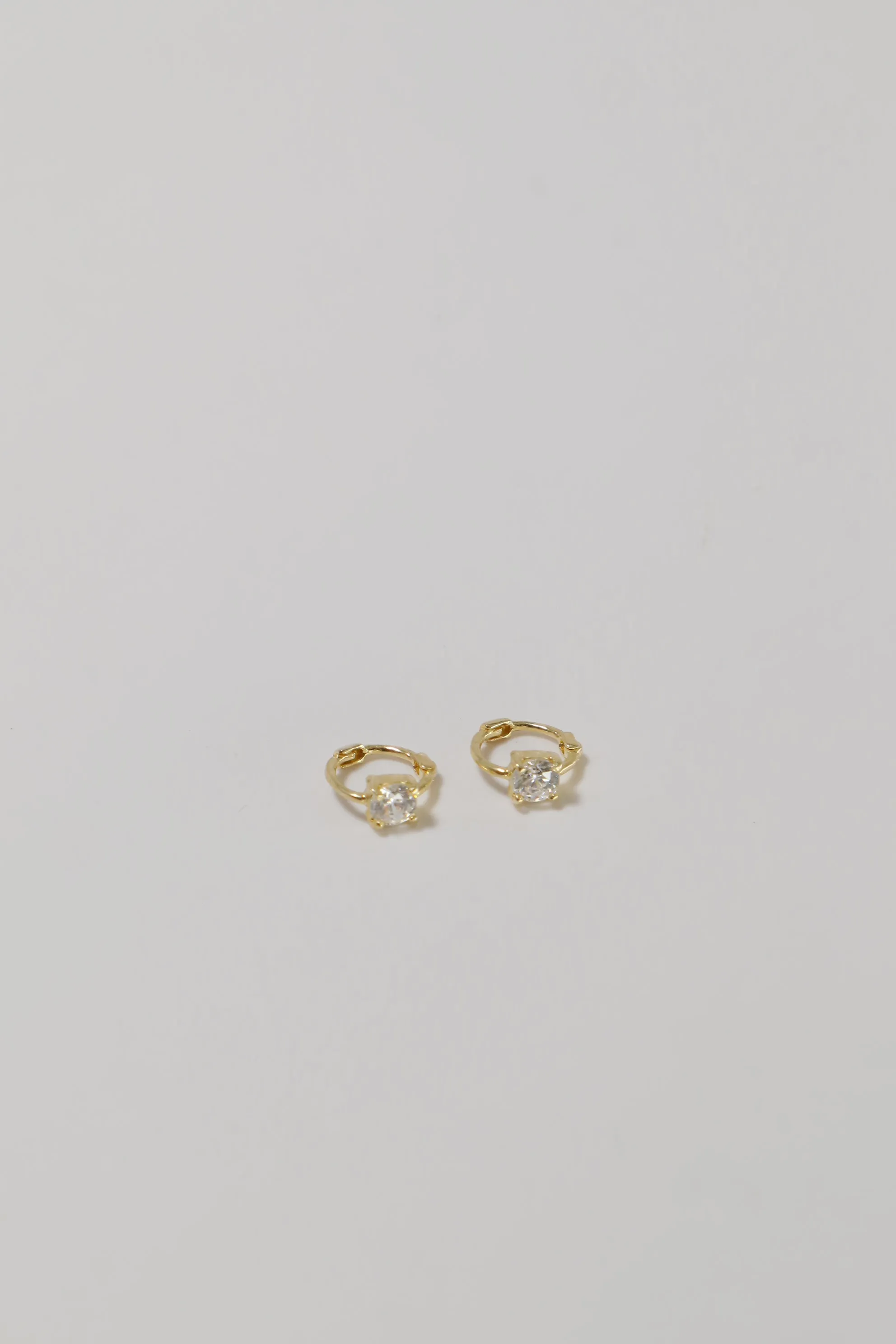 14K Solid Gold XS CZ Simple Stone Huggies Earring