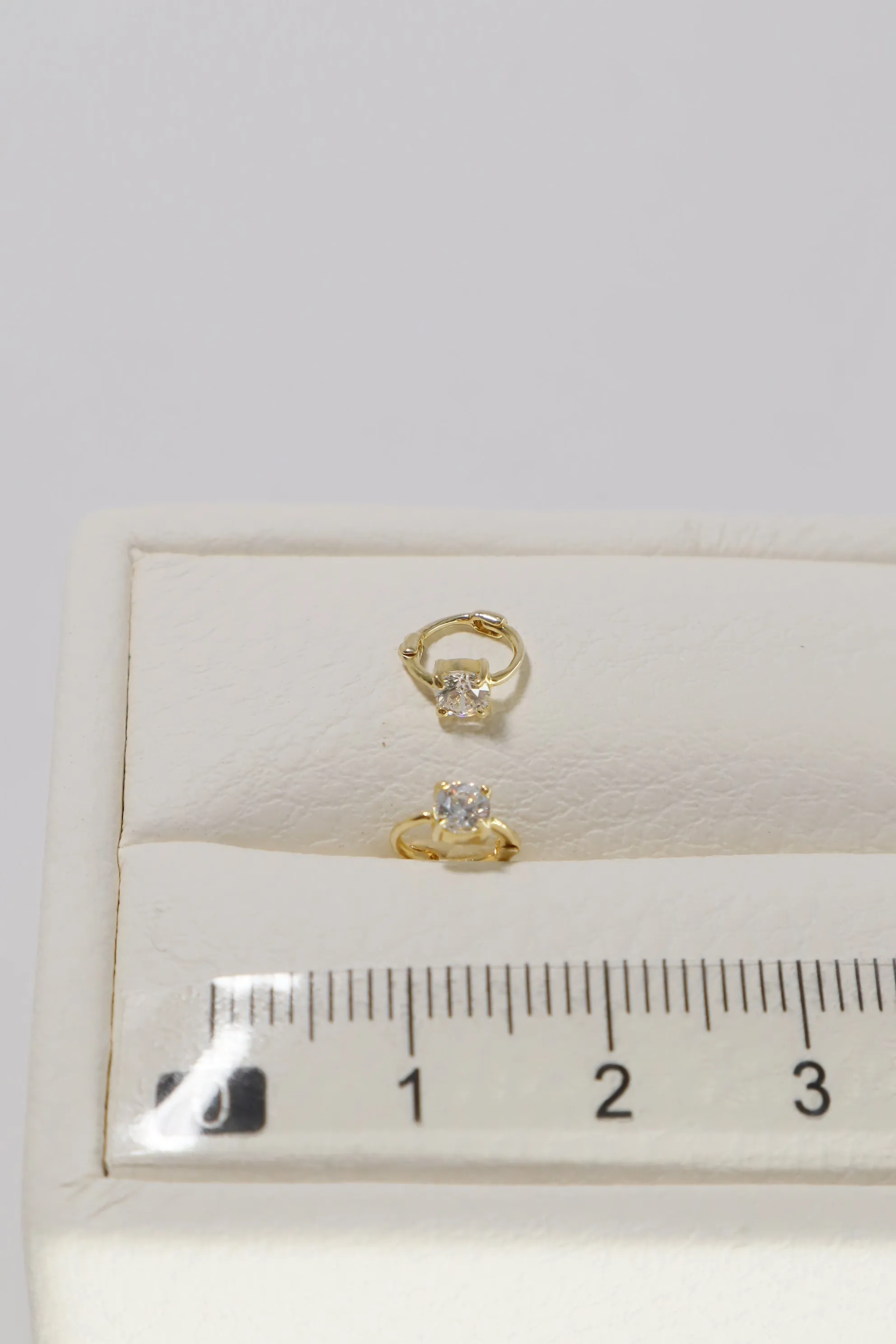 14K Solid Gold XS CZ Simple Stone Huggies Earring
