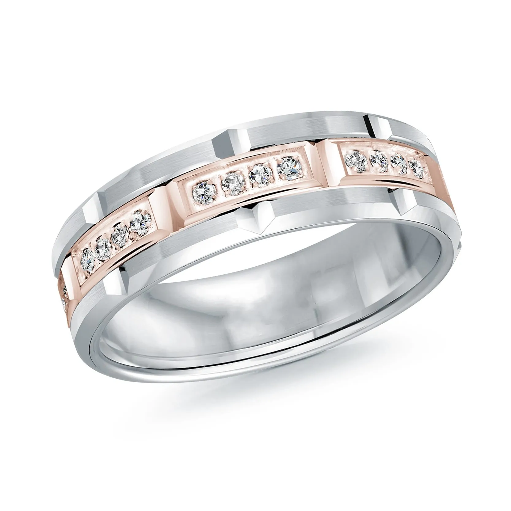 14K White Gold with 14K Rose Gold and Inlaid Diamonds Ring from the Executif Collection by Malo - FJMD-073-7WP32