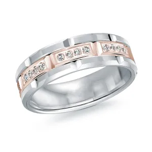 14K White Gold with 14K Rose Gold and Inlaid Diamonds Ring from the Executif Collection by Malo - FJMD-073-7WP32