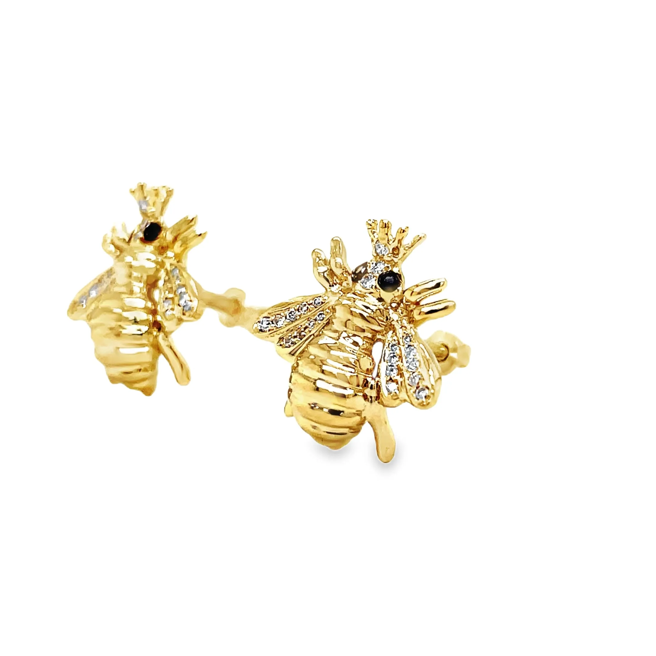 14k Yellow Gold Diamond Queen Bee Earrings