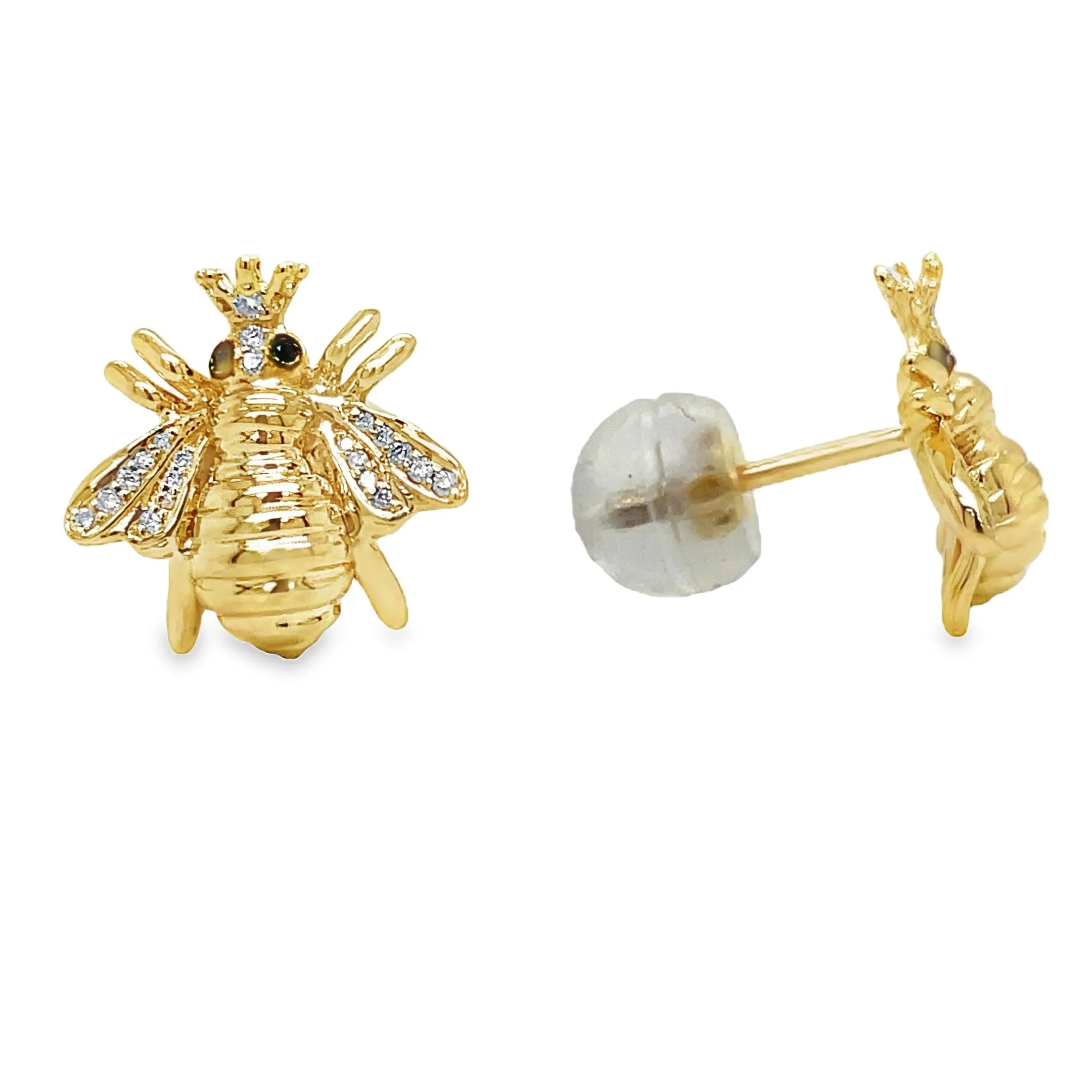 14k Yellow Gold Diamond Queen Bee Earrings
