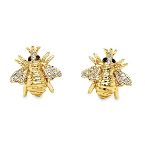 14k Yellow Gold Diamond Queen Bee Earrings