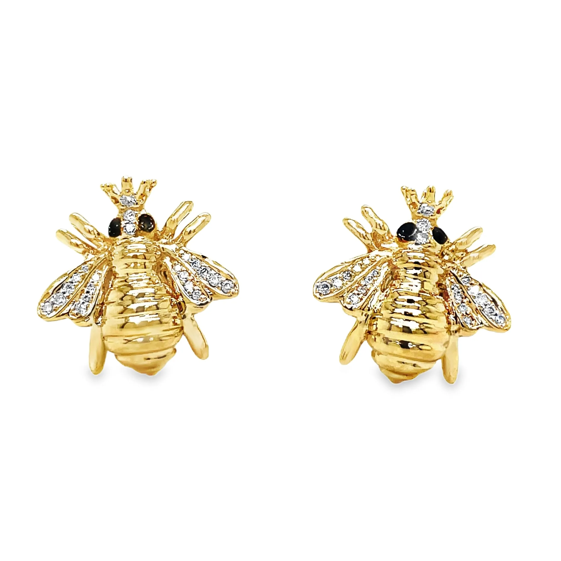 14k Yellow Gold Diamond Queen Bee Earrings