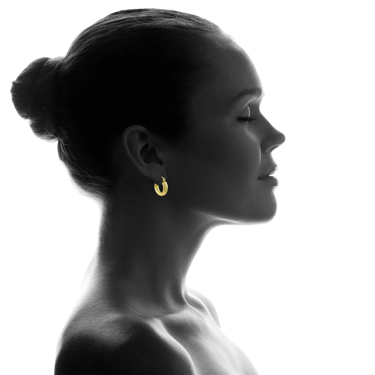 14K Yellow Gold Hammered Huggie Hoop Earrings