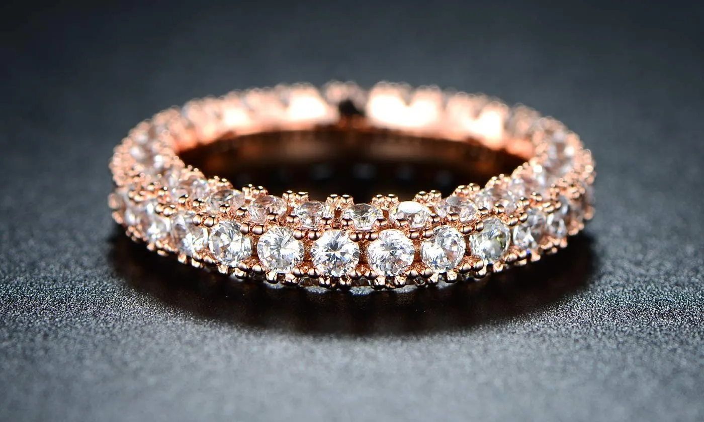 18K Gold Plated 3 Row Eternity Ring