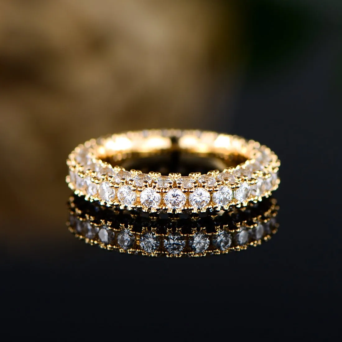 18K Gold Plated 3 Row Eternity Ring