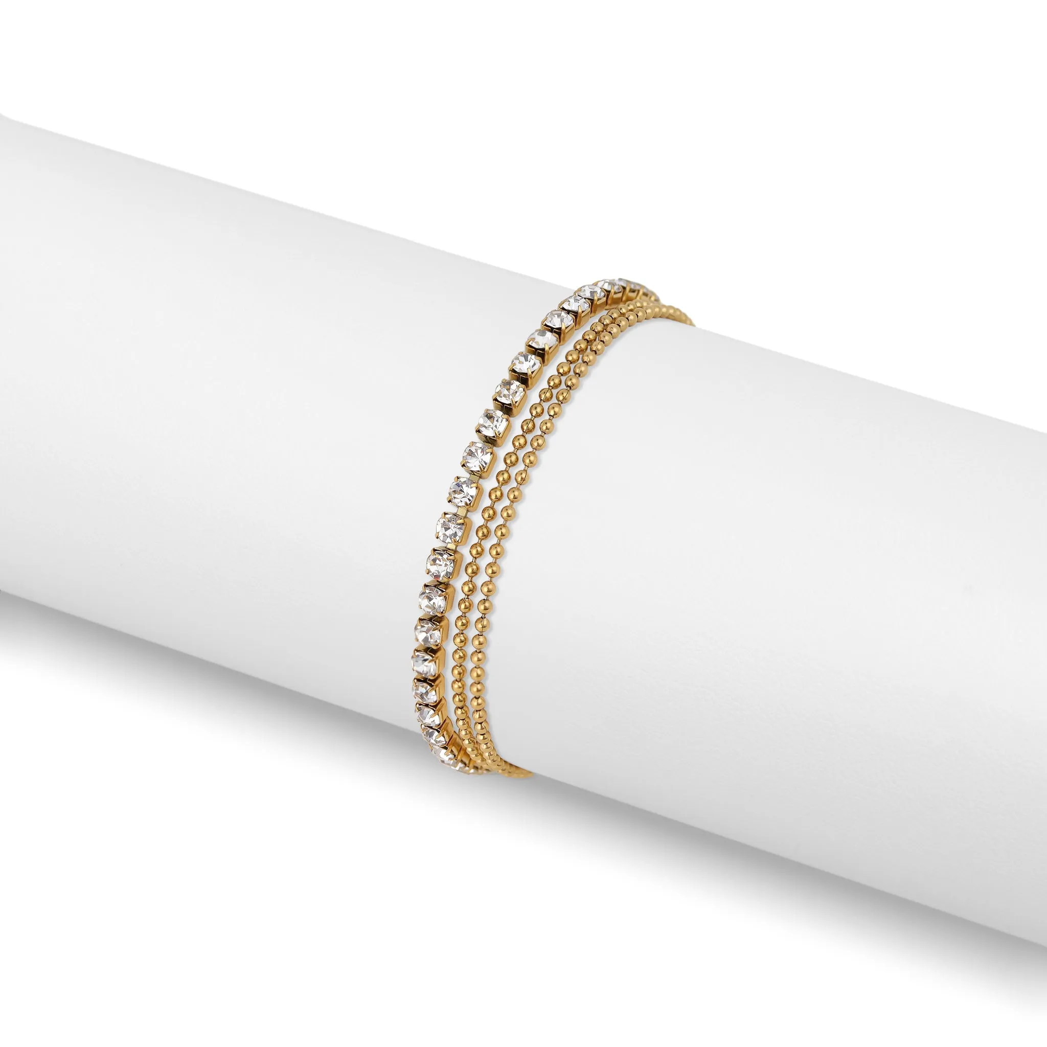 3 Row Stainless Steel Rhinestone and Shotbead Chain Anklet / SBB0327