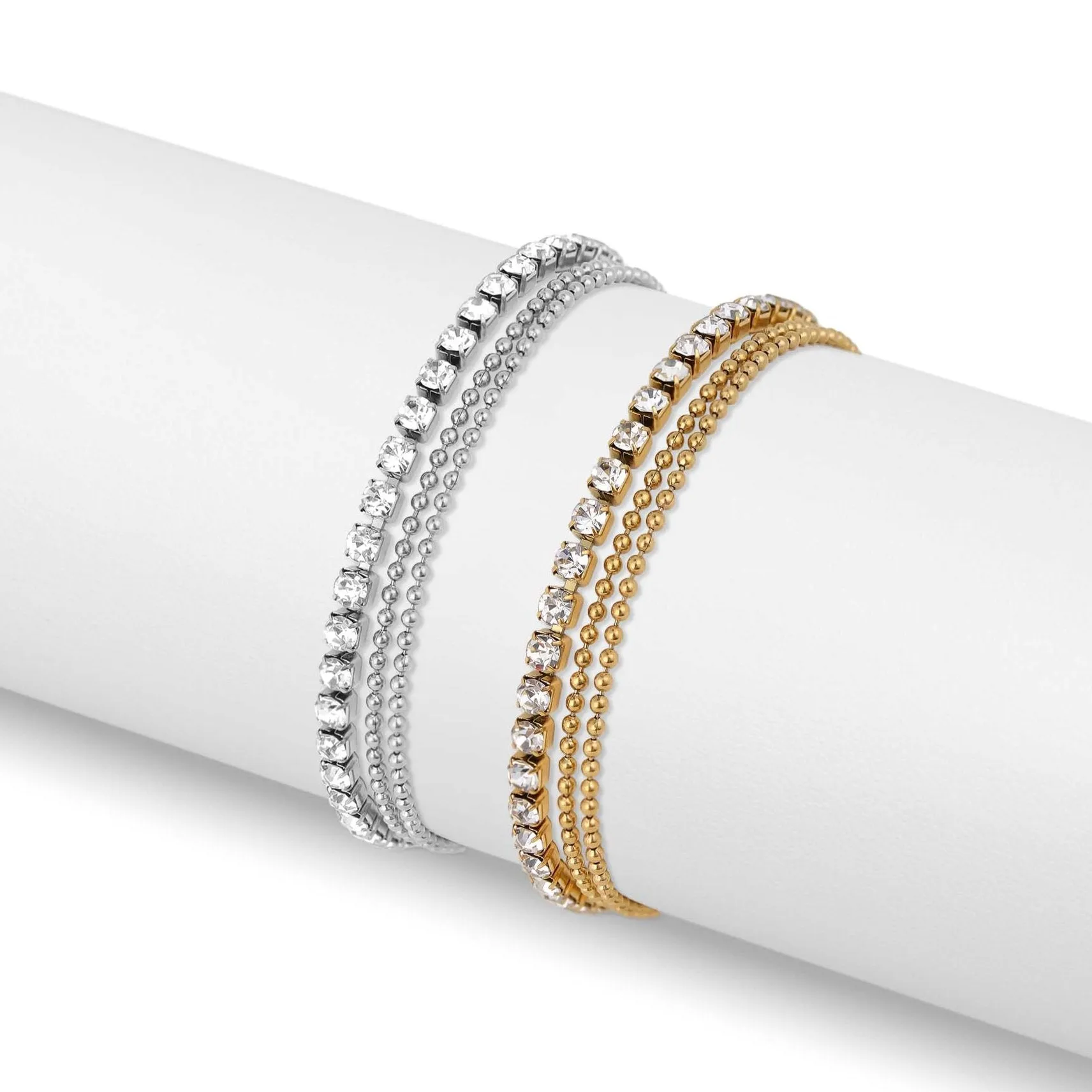 3 Row Stainless Steel Rhinestone and Shotbead Chain Anklet / SBB0327