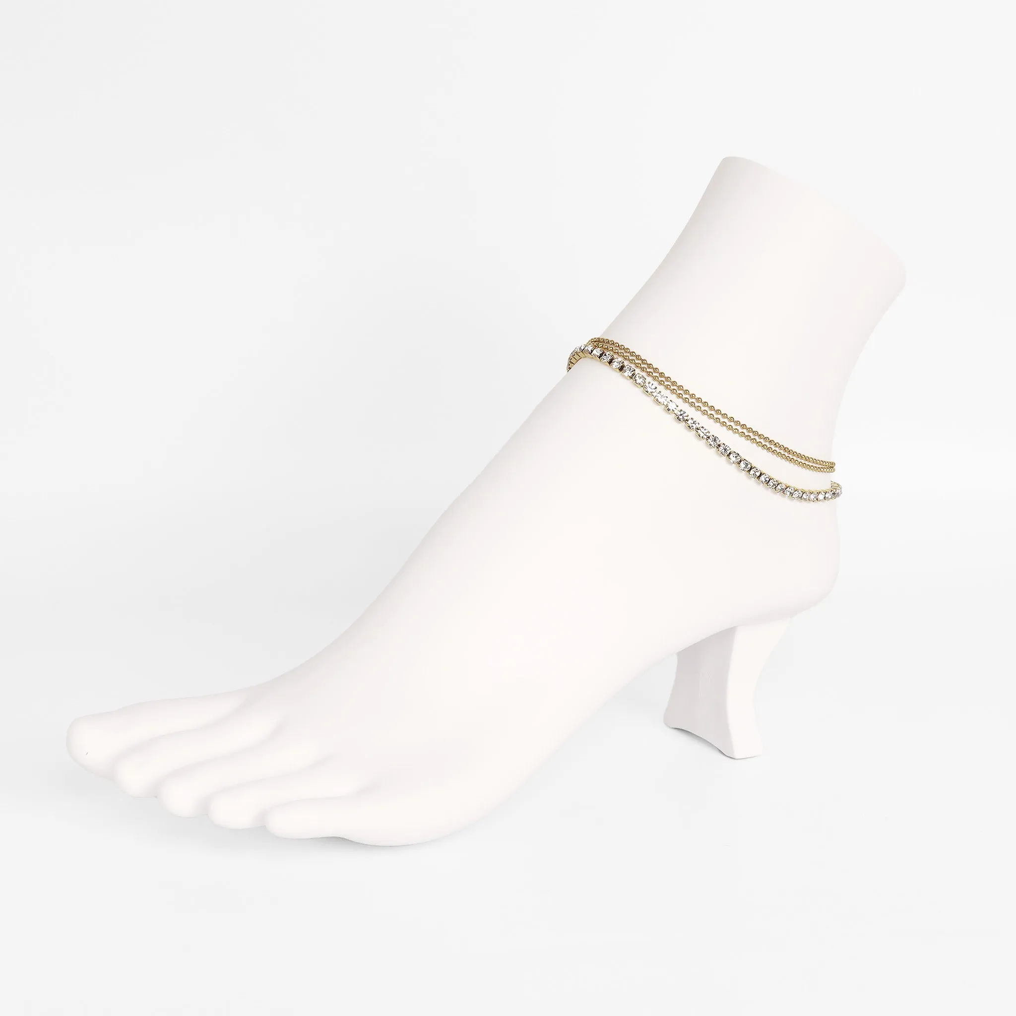 3 Row Stainless Steel Rhinestone and Shotbead Chain Anklet / SBB0327