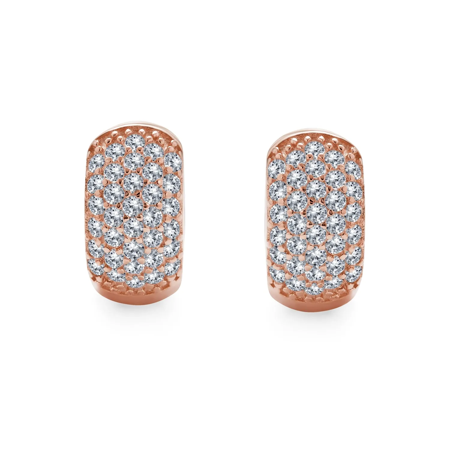 5 Row Pave CZ Hoop Earrings Wide Huggie Rose Gold Plated Sterling Silver