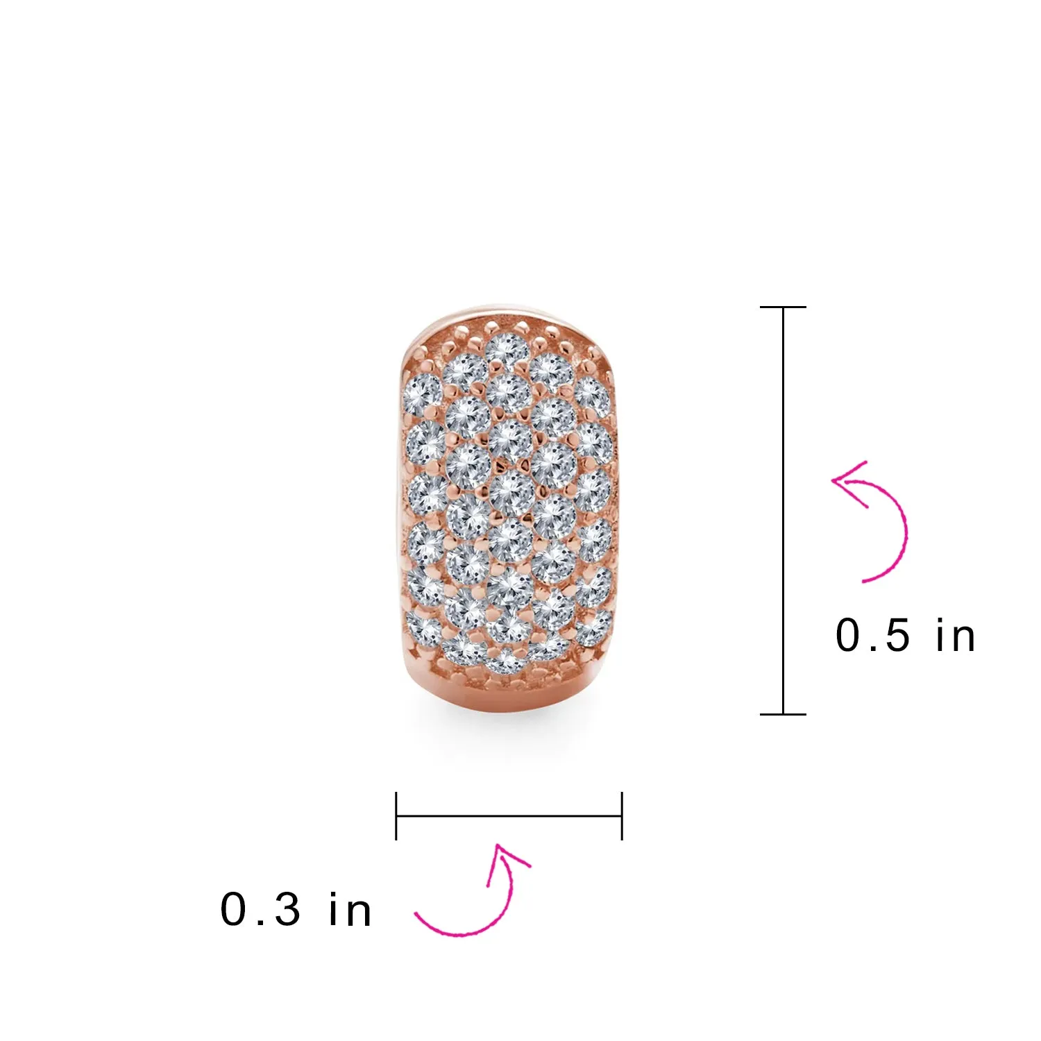 5 Row Pave CZ Hoop Earrings Wide Huggie Rose Gold Plated Sterling Silver