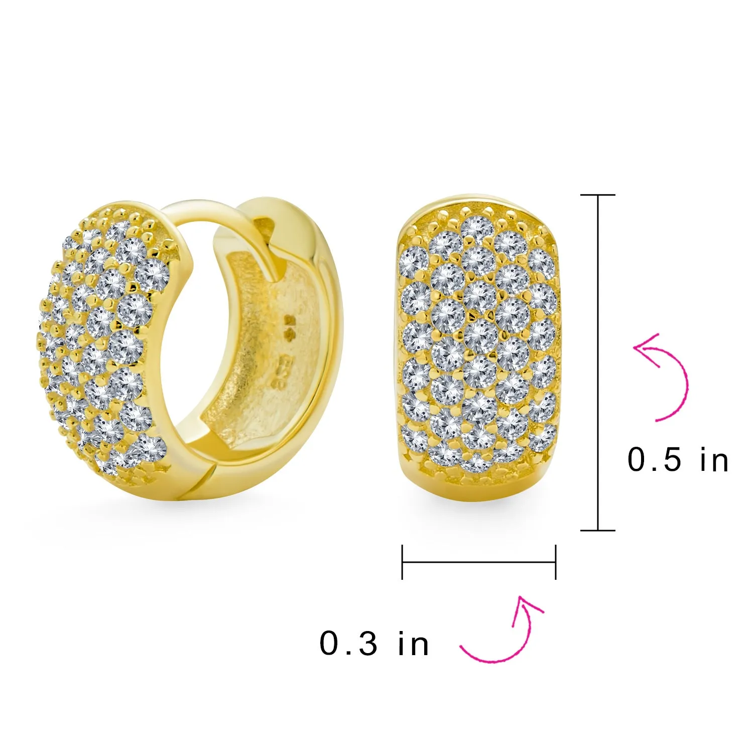5 Row Pave CZ Hoop Earrings Wide Huggie Rose Gold Plated Sterling Silver