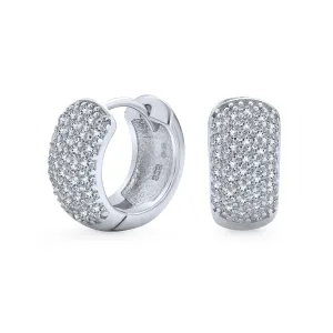 5 Row Pave CZ Hoop Earrings Wide Huggie Rose Gold Plated Sterling Silver