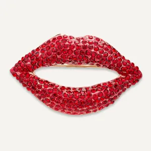 90s Lips Crystal Pin Brooch In Gold-Tone