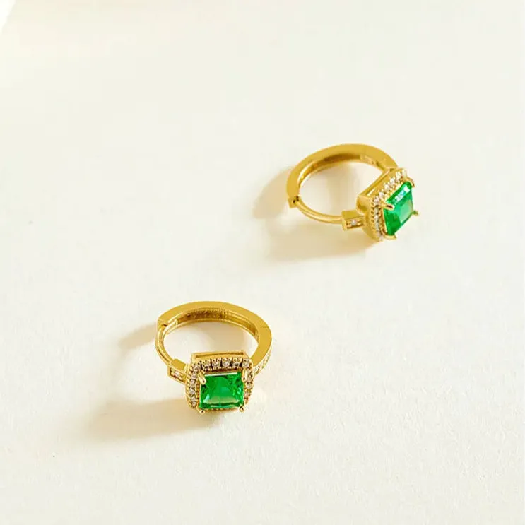 925 Sterling Silver 18k Gold Plated Hoop Earrings Charm Jewelry - Geometric Square - TSJ156