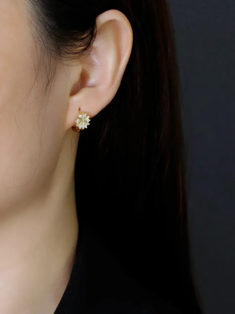 925 Sterling Silver Hoop Earrings Charm Jewelry - Zircon Flower - MD311
