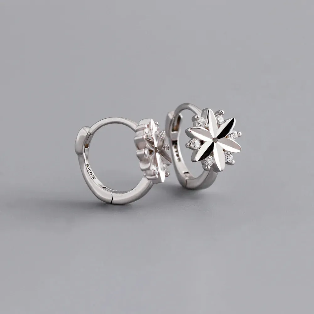 925 Sterling Silver Hoop Earrings Charm Jewelry - Zircon Flower - MD311