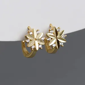 925 Sterling Silver Hoop Earrings Charm Jewelry - Zircon Flower - MD311