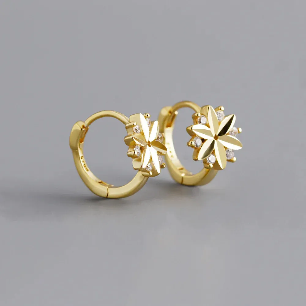 925 Sterling Silver Hoop Earrings Charm Jewelry - Zircon Flower - MD311