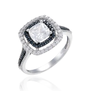 Accented Halo Ring with Black CZ