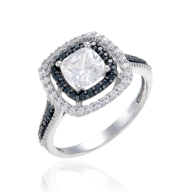 Accented Halo Ring with Black CZ
