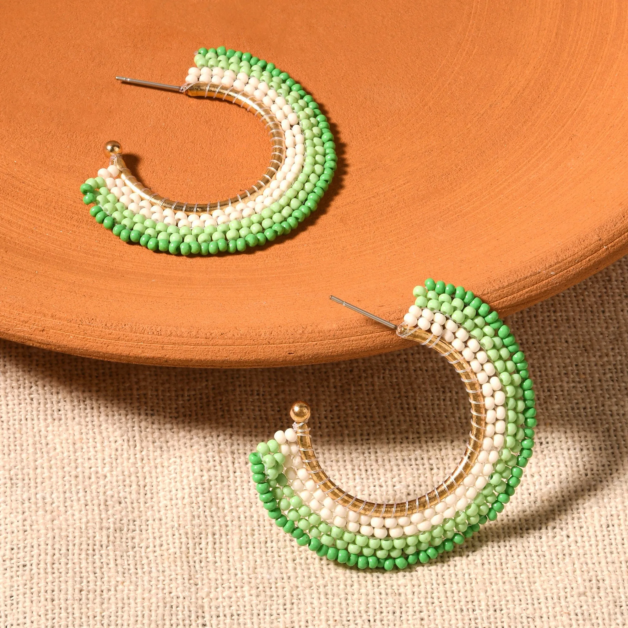 Accessorize London Women's GreenFan Beaded Hoop Earringss