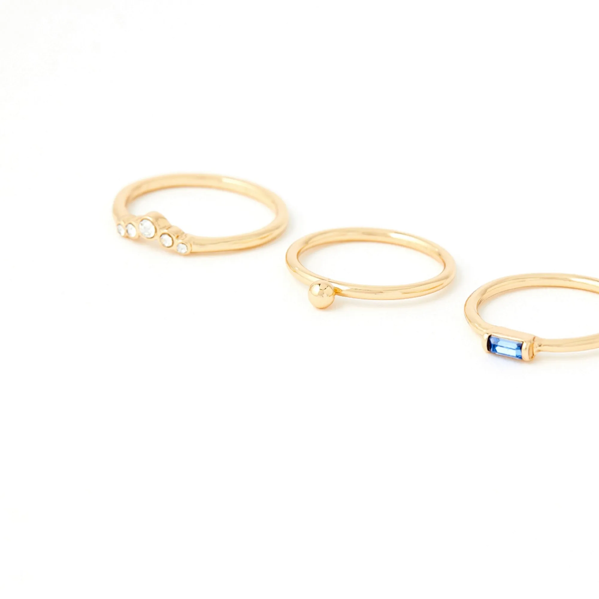 Accessorize London Women's Set of 3 Gold & Blue Baguette Ring Small