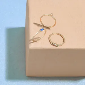 Accessorize London Women's Set of 3 Gold & Blue Baguette Ring Small