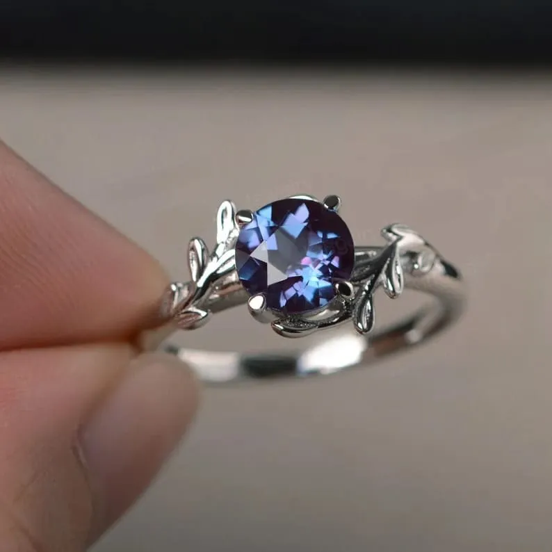 Alexandrite  Branch Wedding Ring - 925 Sterling Silver Ring