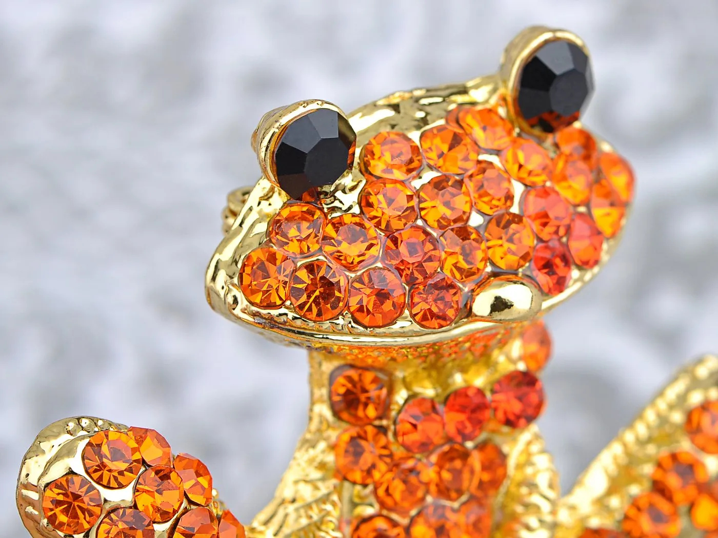 Alilang Fiery Orange Red Happy Crystal Rhinestones Golden Tone Smiling Frog Pin Brooch