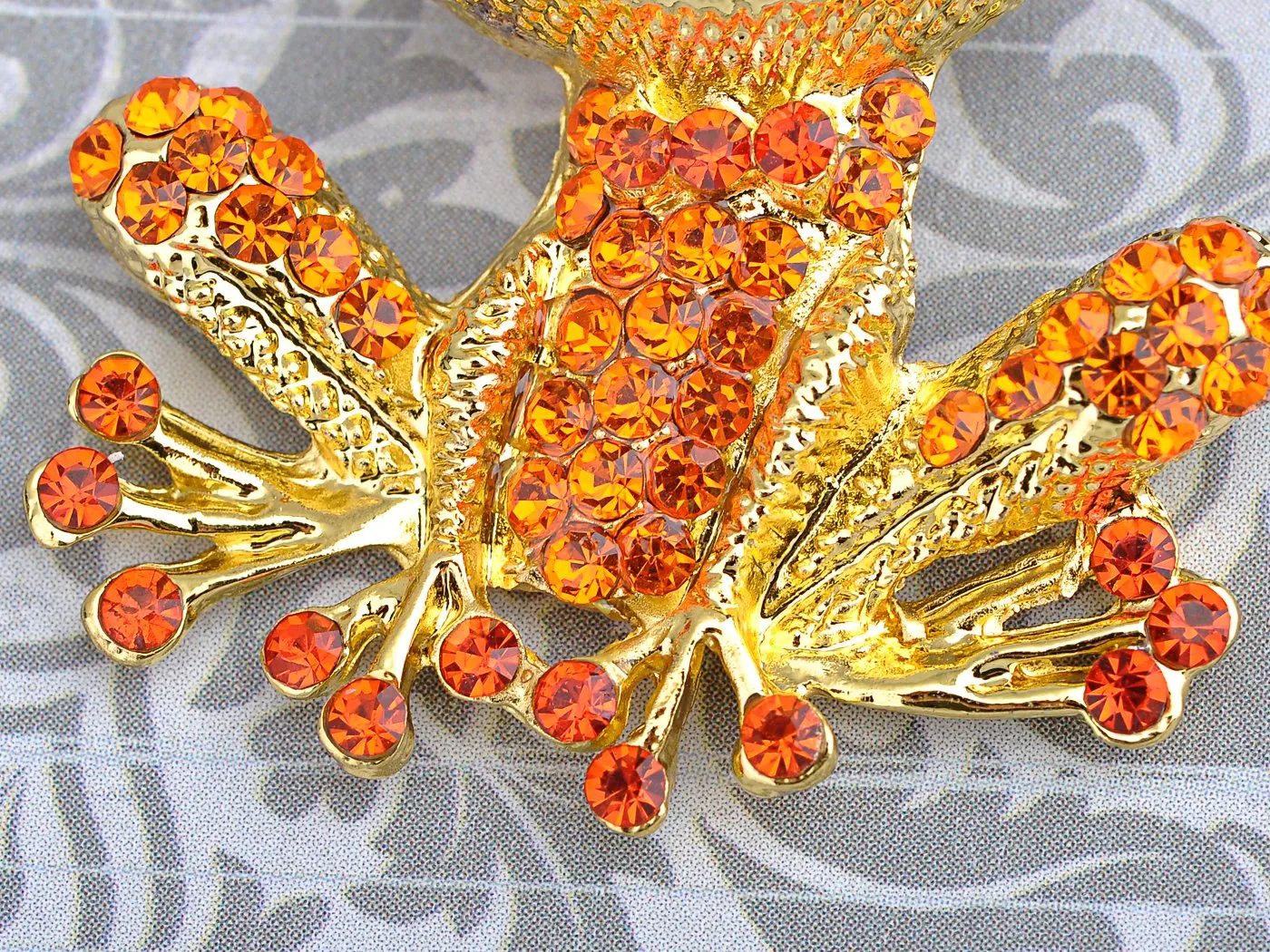 Alilang Fiery Orange Red Happy Crystal Rhinestones Golden Tone Smiling Frog Pin Brooch