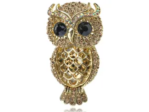 Alilang Gold Toned Topaz Crystal Rhinestone Owl Greek Roman Mythical Bird Novelty Pin Brooch