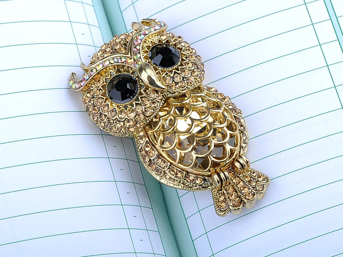 Alilang Gold Toned Topaz Crystal Rhinestone Owl Greek Roman Mythical Bird Novelty Pin Brooch